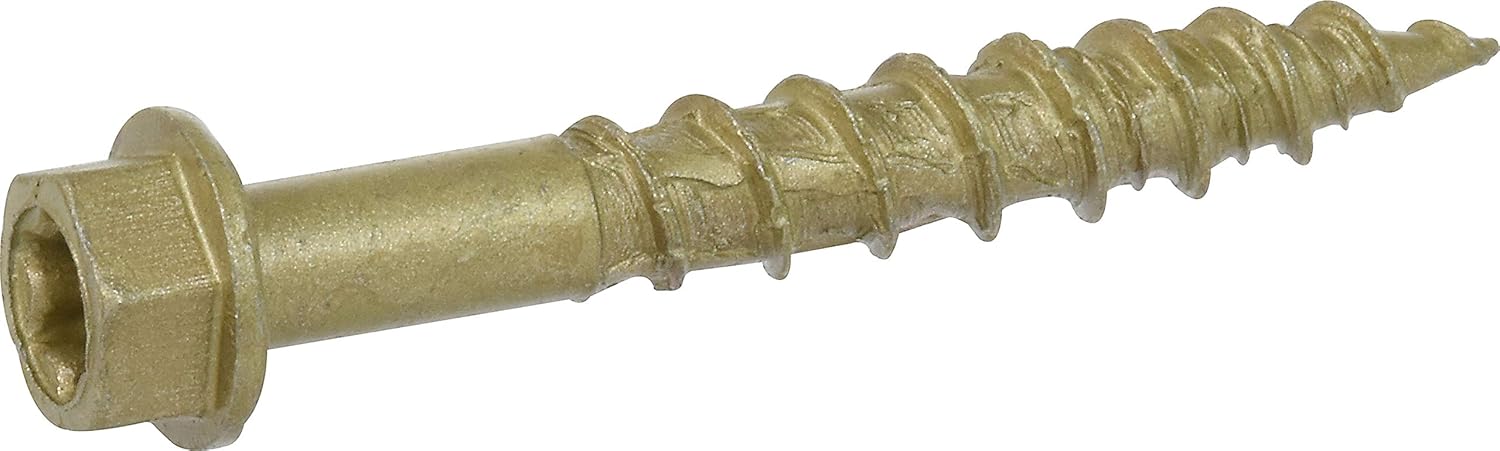 Power Pro Premium One Multi-Material Hex Washer Head Screws, Epoxy Coated Steel, Fasten in Wood, Metal, Concrete, Drywall and Plastic, Bronze, ¼ x 1-¾ inches, Box of 56 Screws