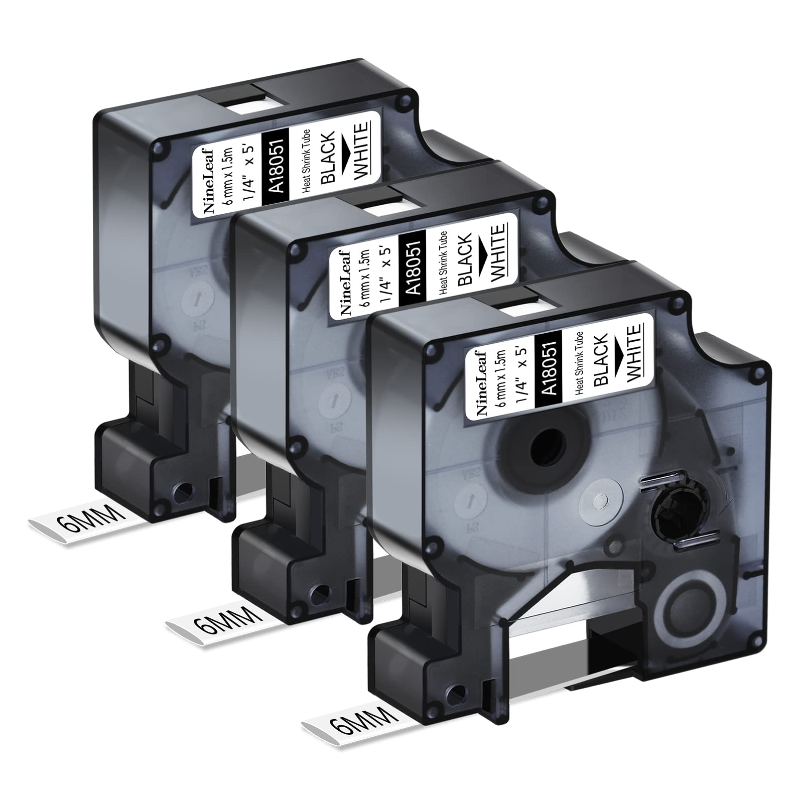 3X Compatible for Dymo Rhino 18051 S0718260 Tape Black on White IND Heat Shrink Tube 1/4'' 6mm x 1.5m for Wires Cables in Rhino 3000 4200 5000 5200 6000 Tyco T107M Industrial Label Maker