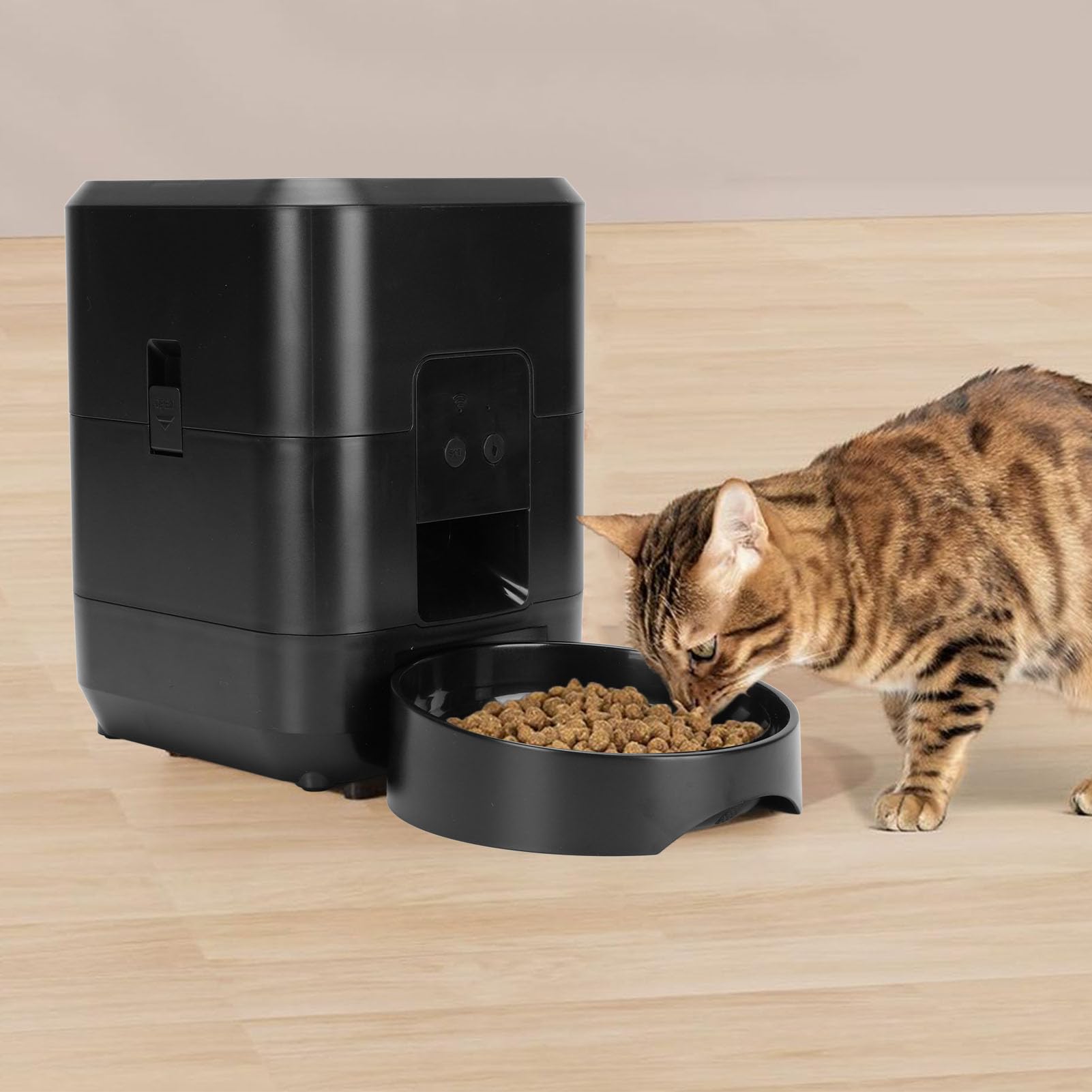 Automatischer Katzenfuttermittel, WiFi Dog Troy Food Spender mit Zeitgesteuerter Fütterung, Portionskontrolle, Haustier Auto Feeder für Katzen Kleine Hunde Haustiere (Black)