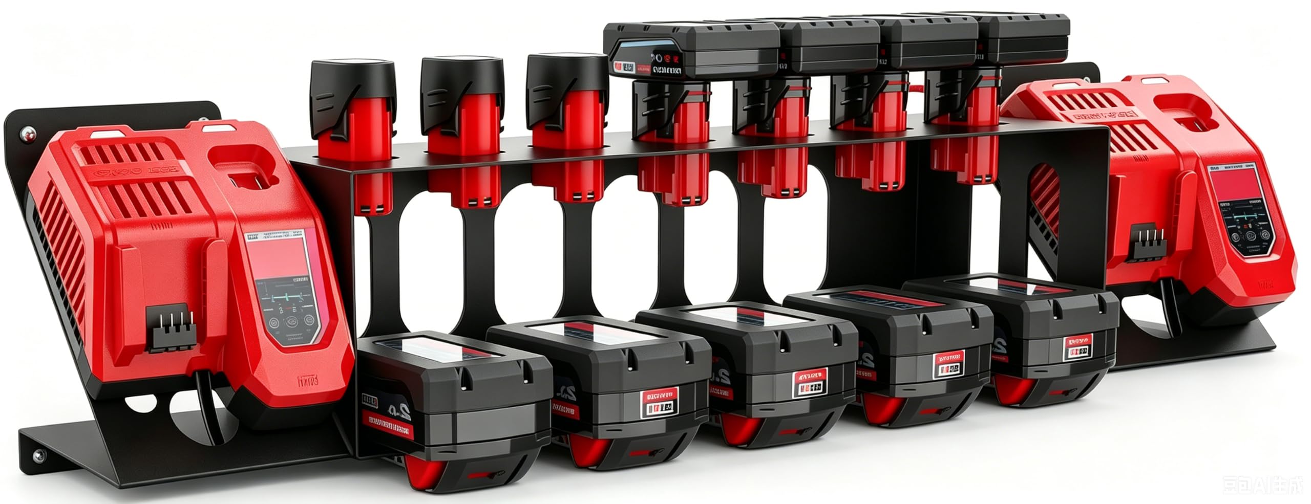 3-in-1 Battery Charger Holder Wall Mount for Milwaukee M12 M18, Battery Charger Storage Rack Organizer, Holds 7 M12 + 5 M18 Batteries &amp; 2 Chargers with Harwads &amp; Instructions