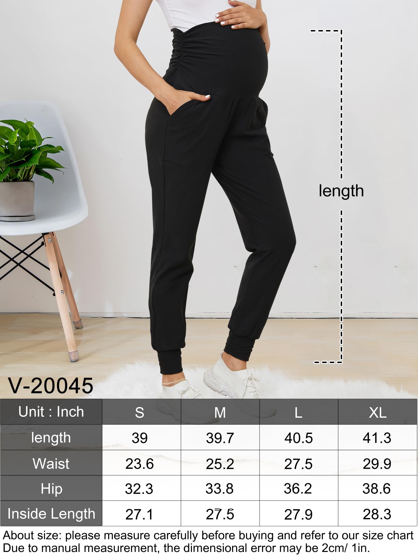 PARNIXS Pantaloni da jogging premaman da donna, elasticizzati, per allenamento, sport, lounge, gravidanza, yoga, con tasche, confezione da 3