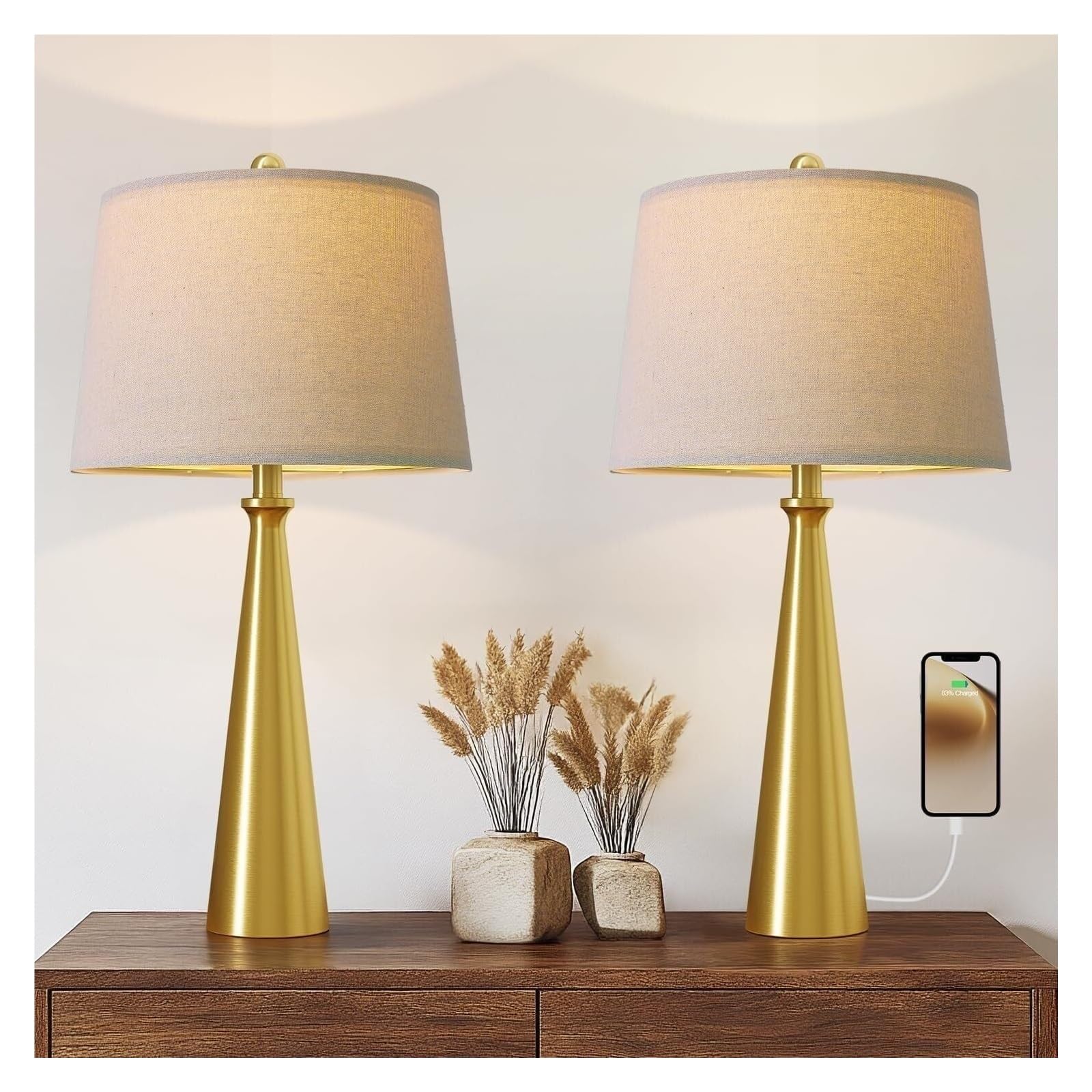 Nowoczesna minimalistyczna lampa stołowa w stylu vintage z lnianym abażurem, lampka nocna do sypialni lub salonu. lampa biurkowa
