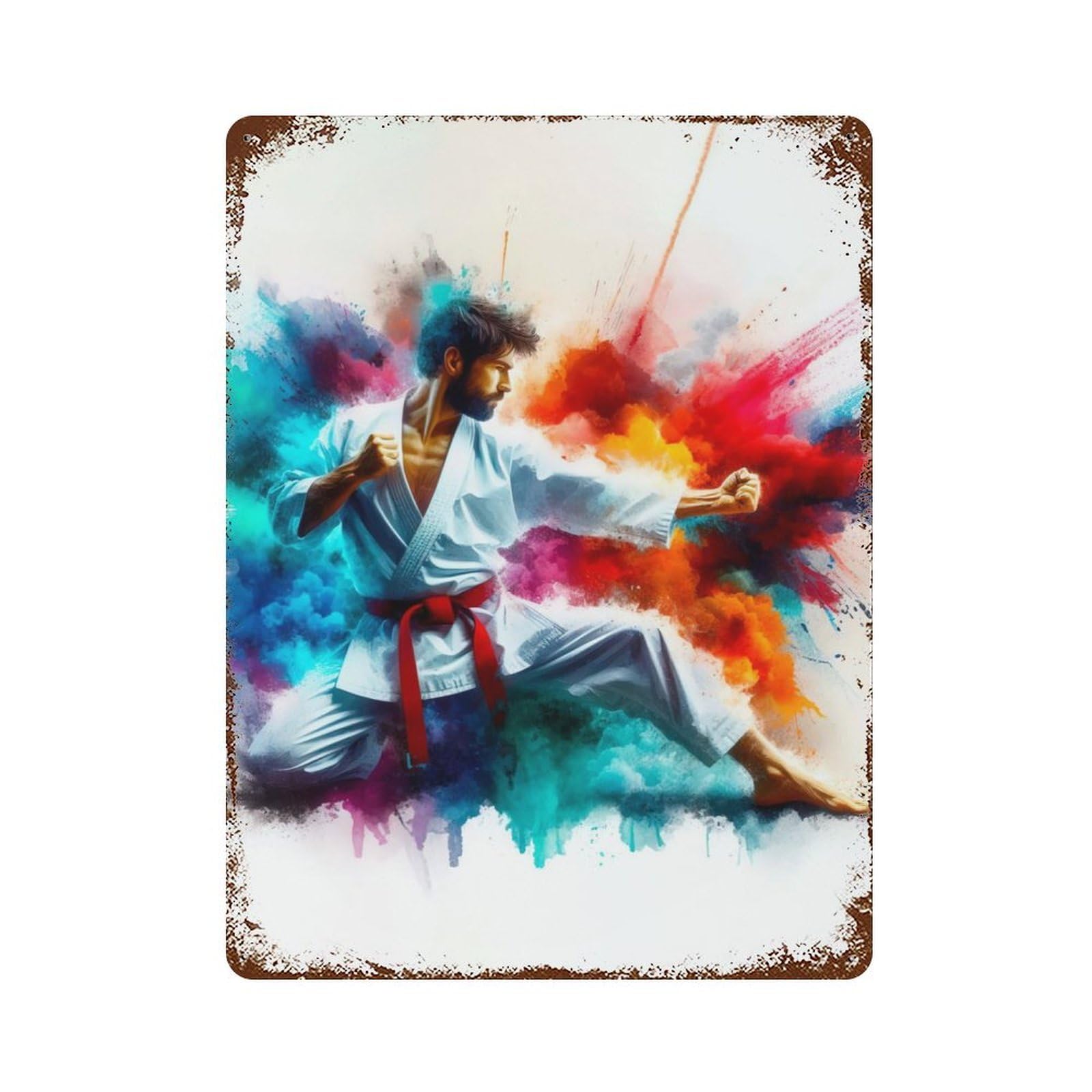 Karate Fighter in Color Burst Retro Metal Sign 15.7"x11.8", Ideal for Cafe, Home Bar And Lounge Decor