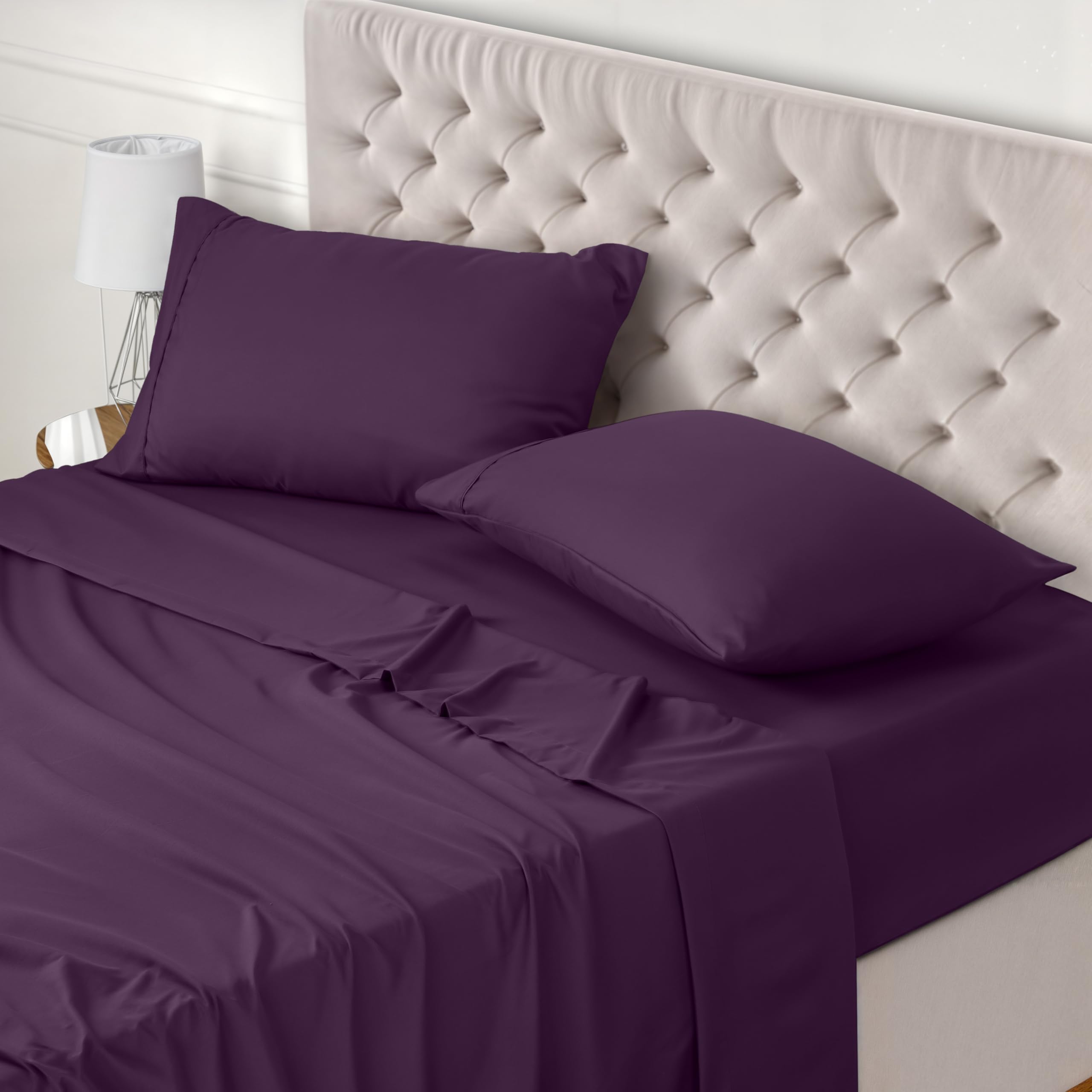 Utopia Bedding - Set Lenzuola Letto Matrimoniali 4 Pezzi 180x200 cm - Spazzolata Poliestre di Microfibra - Oeko-Tex Certificato - Lenzuolo con Angoli, Lenzuolo Piatto e 2 Federe 50x75, Porpora