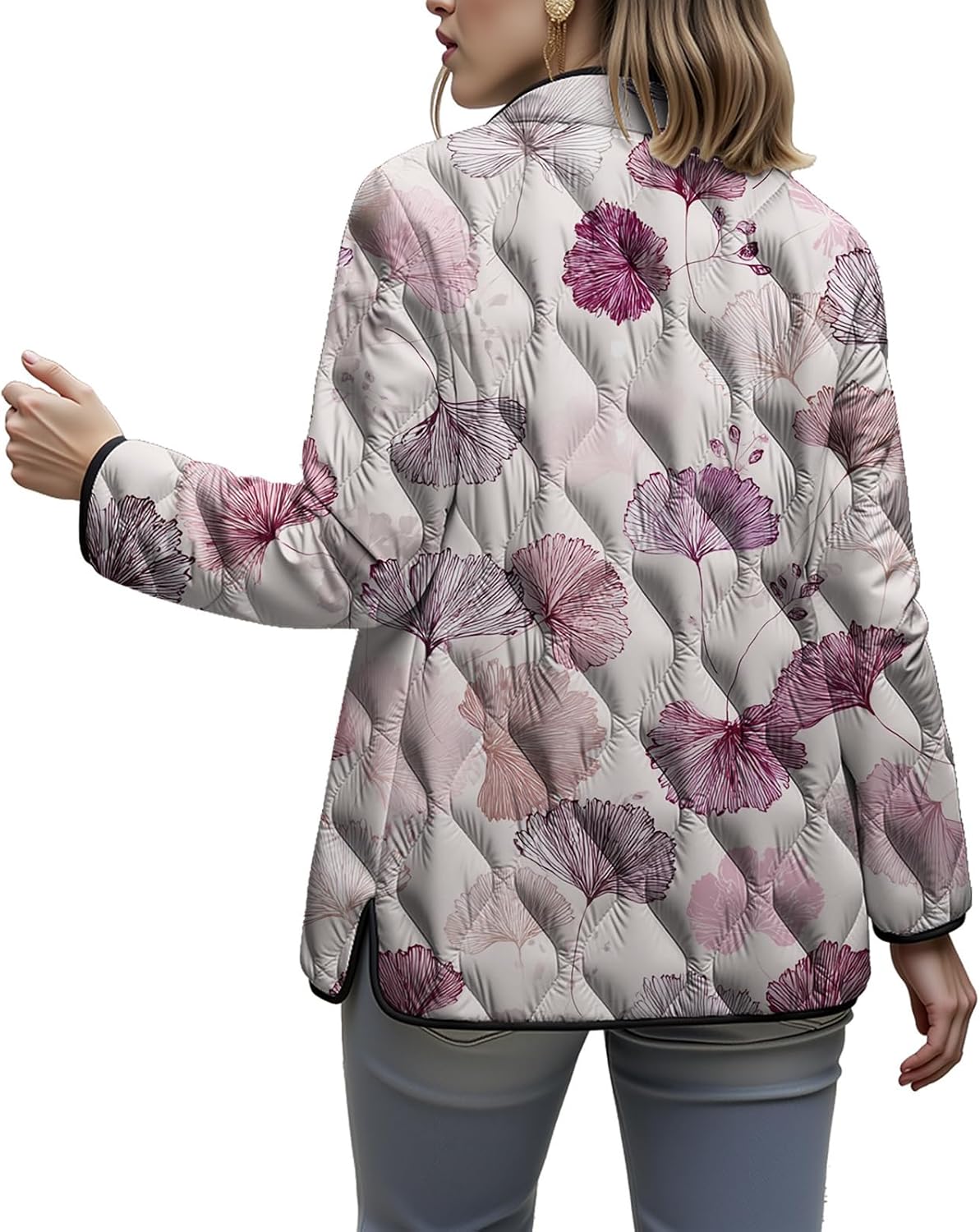 Zaswen Women's Vintage Floral Button Down Lightweight Fall Winter Coat Patchwork Quilted Jacket Trendy Outerwear with Pockets