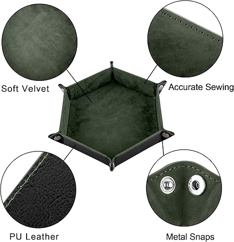 Miniatura 3 de SIQUK 4 bandejas de dados hexagonales para dados plegables de piel sintética para juegos de dados como RPG, DND y otros juegos de mesa (verde