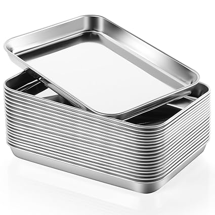 Ziliny 20 Pcs Stainless Steel Baking Sheet Cookie Sheets for Baking Rectangle 5 x 7 Inches Baking Trays for Oven Toaster Oven Pan Stainless Cookie Sheet for Office Home Restaurant Baking Supplies
