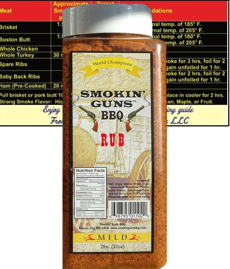Smokin Guns BBQ Rub MILD Large 2 Pound (32 oz) Bottle with Complimentary Miniature Meat Smoking Guide Magnet Bundle