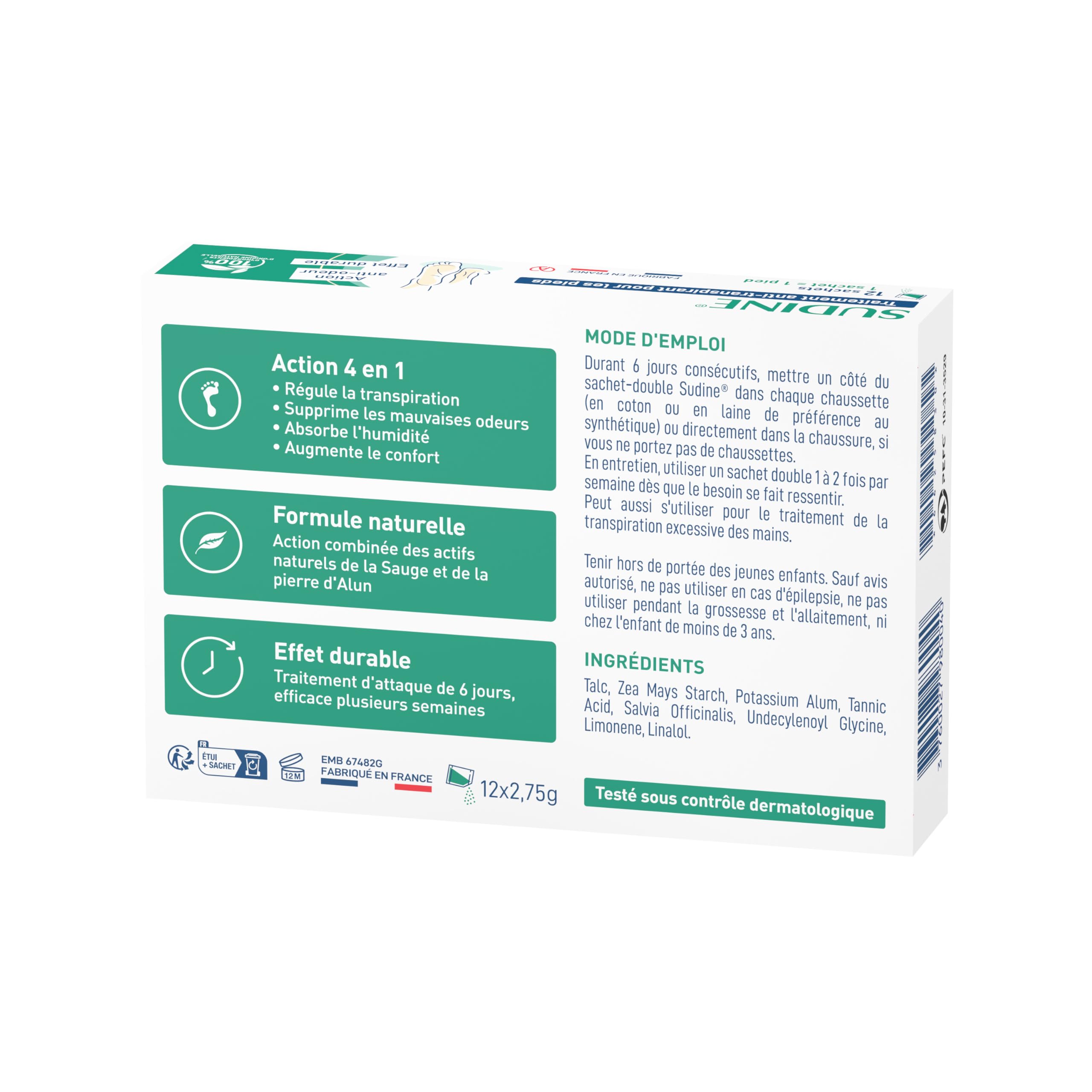 Sudine - Polvo antisudor, caja de 6 bolsas dobles
