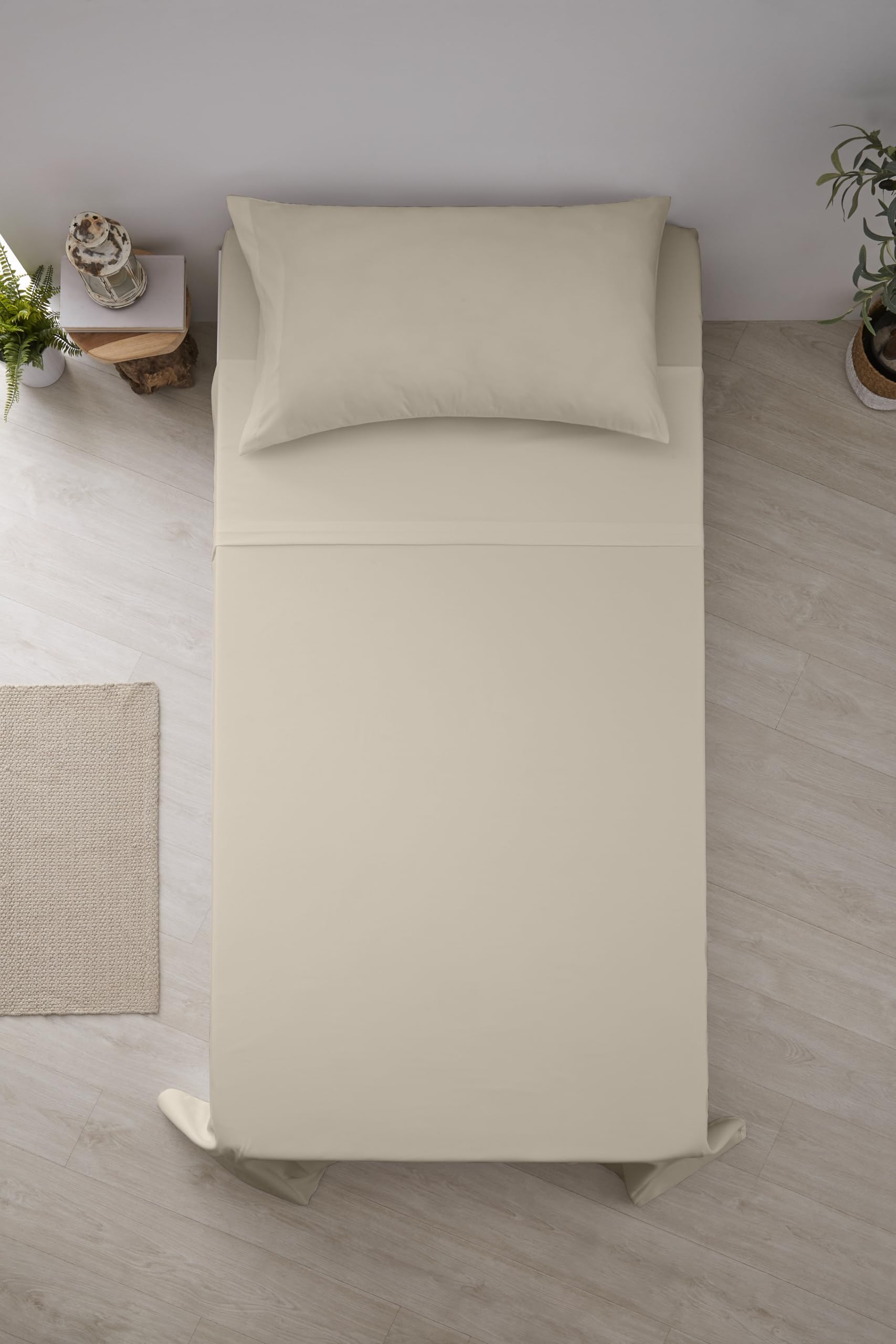 Parure De Draps 3 Pièces Unicolore Anis Pour Lit 90 X 190 Cm 100% Coton