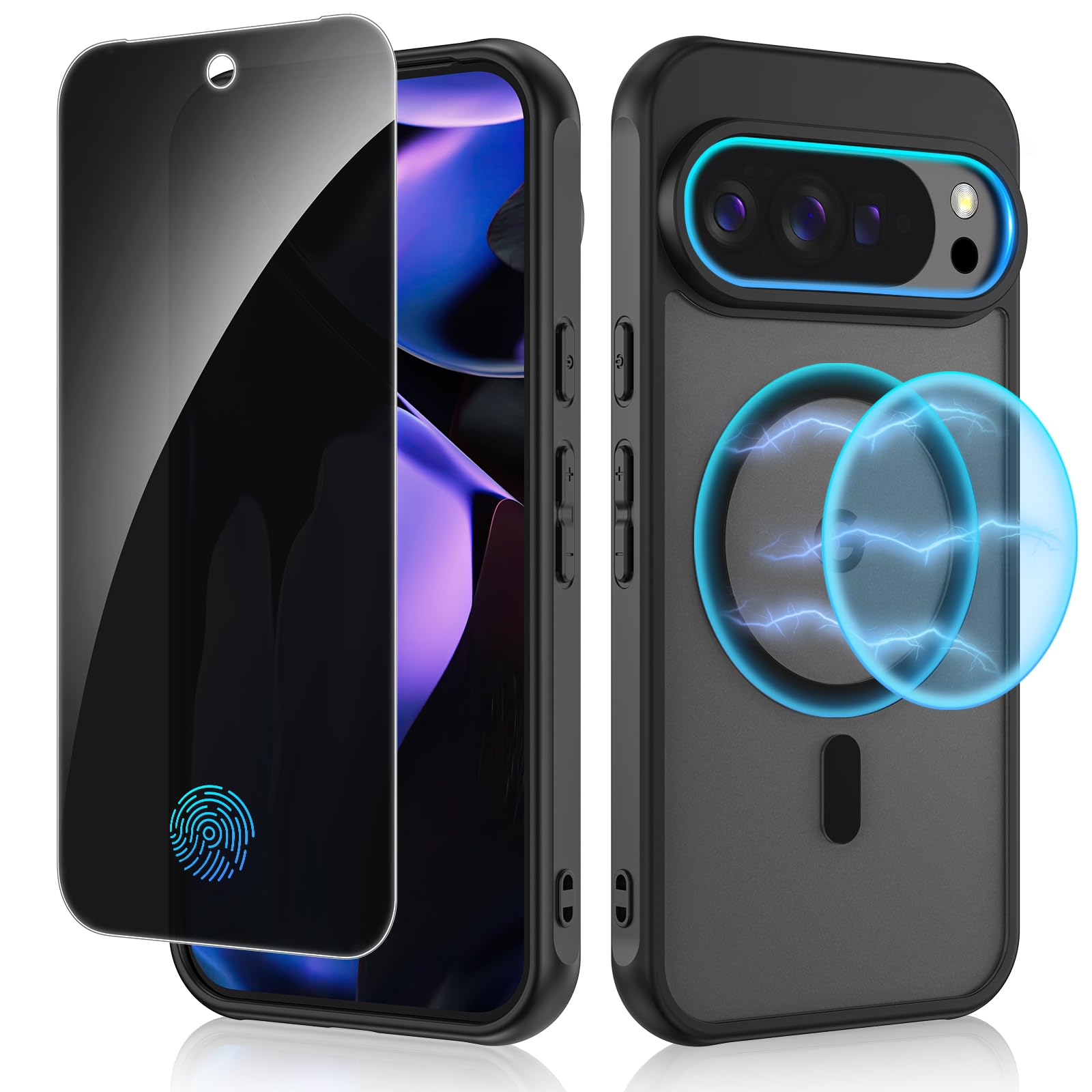 OWKEY Custodia Magnetica Per Google Pixel 10 Pro XL (2025) + Pellicola – Compatibile MagSafe, Sottile, Opaca, Paraurti TPU – Nero