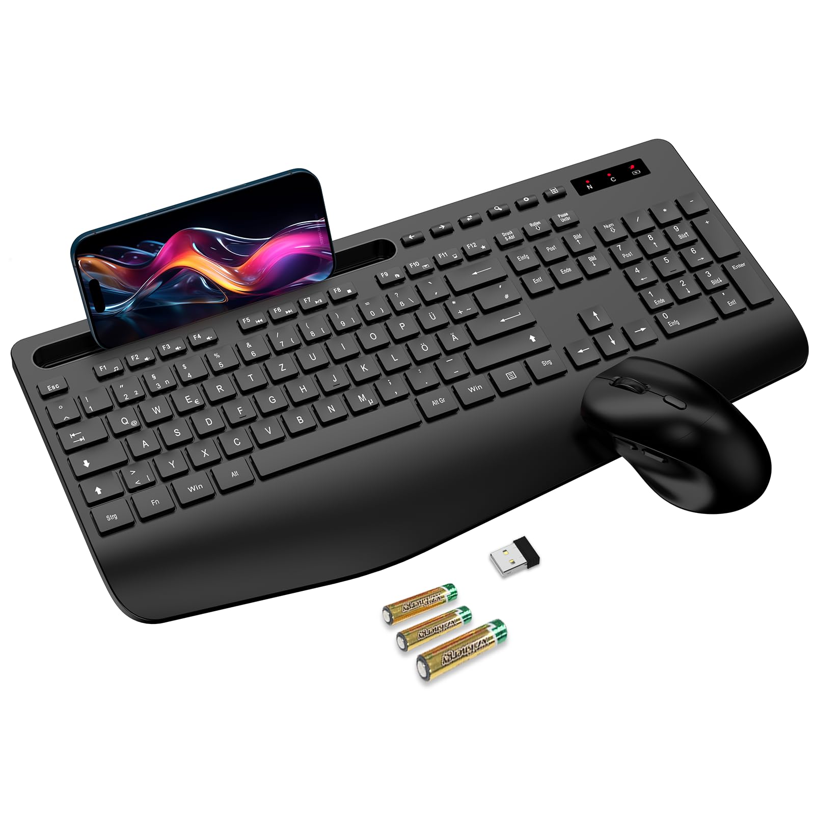 Kabelloses Tastatur-Maus-Set für Laptop und PC - Akku-Inbegriff, 2,4G-Technologie, Leise Geräusche, Handballen und Telef