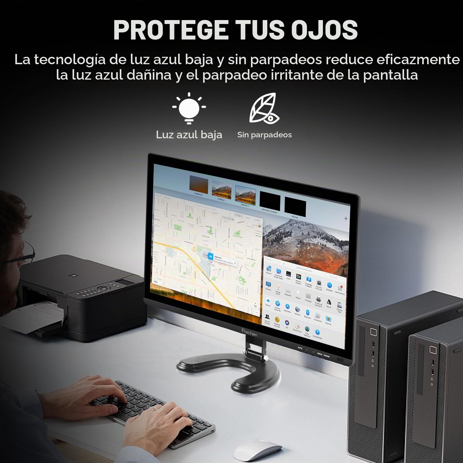 Prechen Monitor Táctil de 23,8 Pulgadas, Pantalla para PC con HDMI/VGA/USB | IPS FHD 1080P, 75 Hz, VESA, Altavoces Integrados, Monitor Portátil para Gaming y Oficina