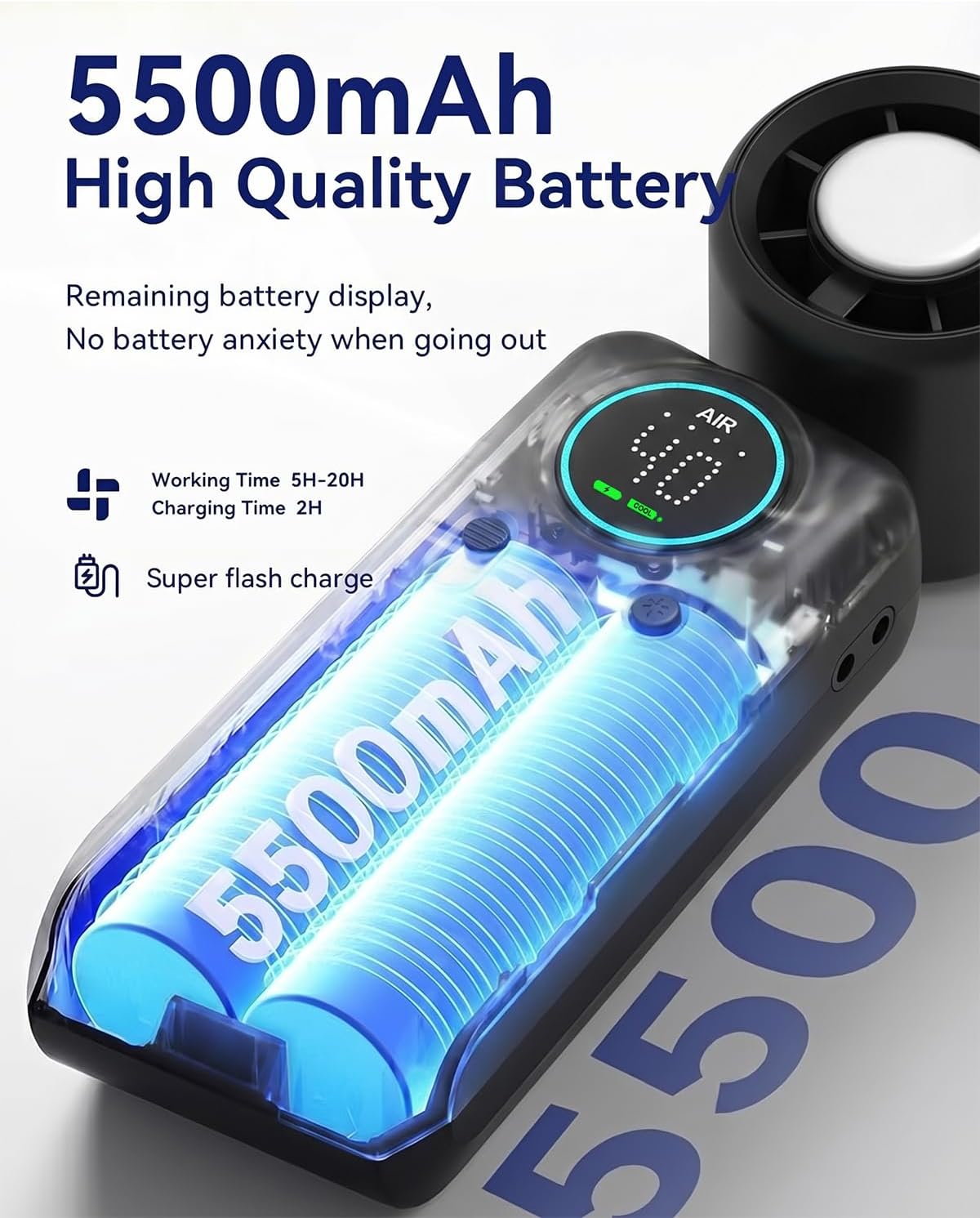 Portable Handheld Fan, Ice Cooling Turbo Fan, 20000 RPM Handheld Personal Fan, Rechargeable 20H, Stepless Speed + LED Display – Mini Pocket Fan Travel Gift for Outdoor / Office / Home Watching Game