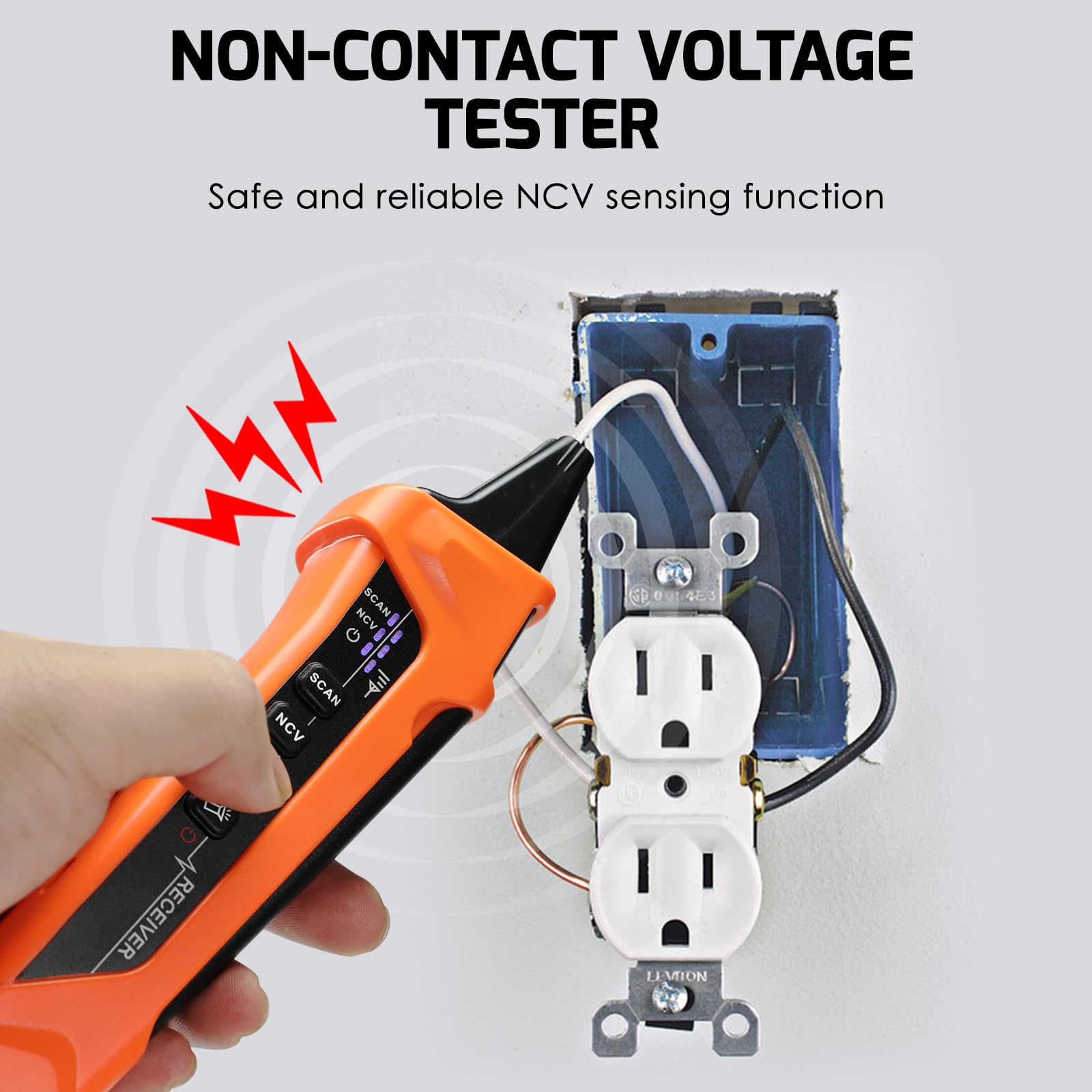 Wiederaufladbares Leitungssuchgerät-Set mit Stromkreisprüfer, GFCI-Steckdosenanalysator, NCV-Spannungssensor, LCD-Display, LED-Taschenlampe, Ton- & Lichtanzeigen, Tasche