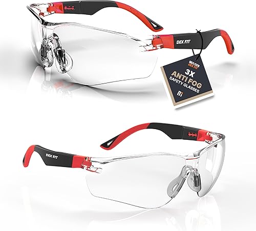 DEX FIT Gafas de seguridad SG210, Z87, protección ocular, 3X antivaho y resistentes a los arañazos, ajustables para mujeres y hombres, protección UV