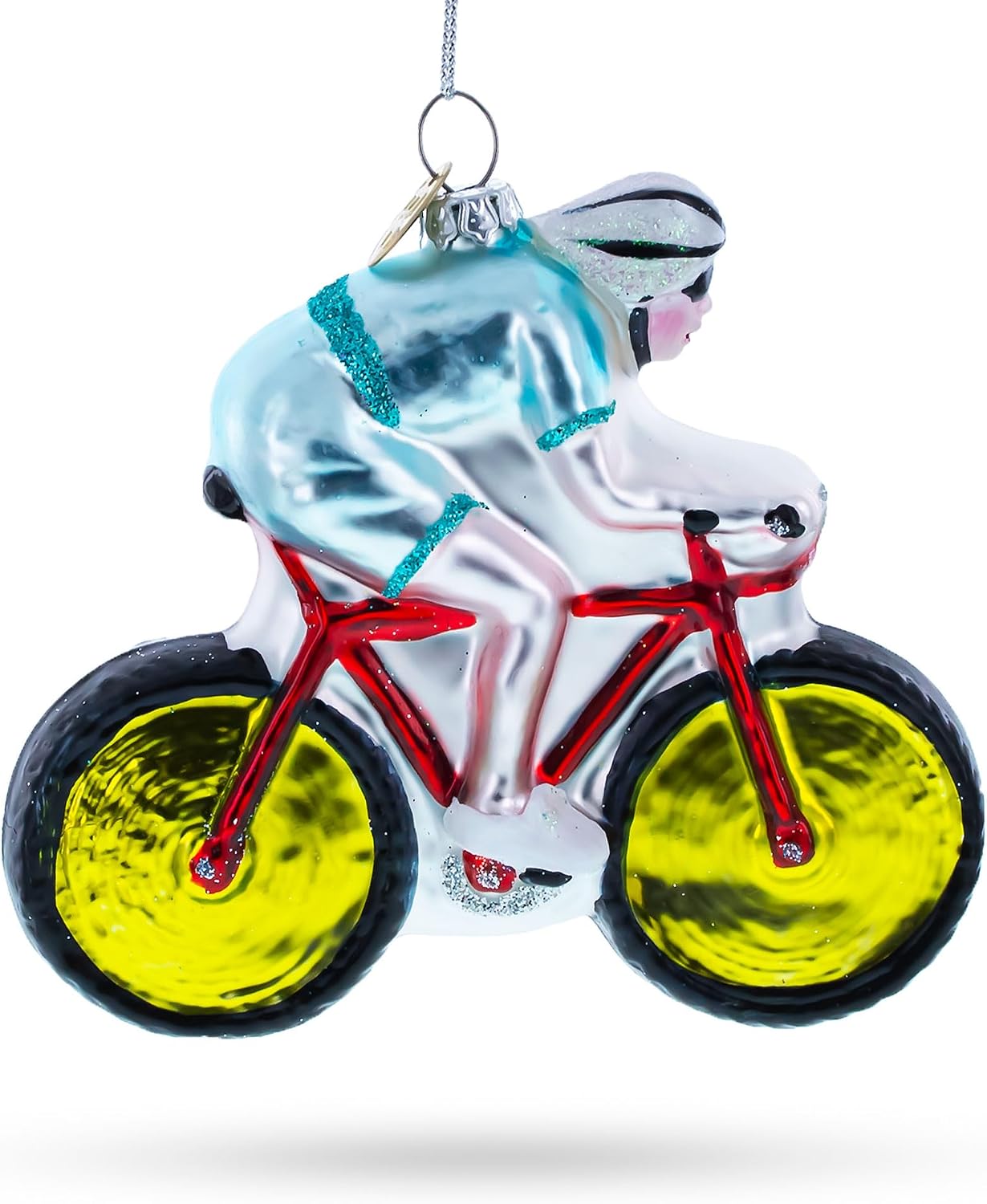 Cycling Sportsman on Bicycle Glass Christmas Ornament