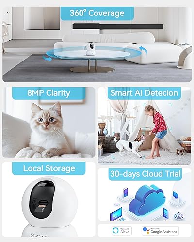 Miniatura 9 de blurams Cámaras para seguridad del hogar, cámara 2K para mascotas con aplicación de teléfono, cámaras interiores PTZ de 360, conversación de 2 vías,
