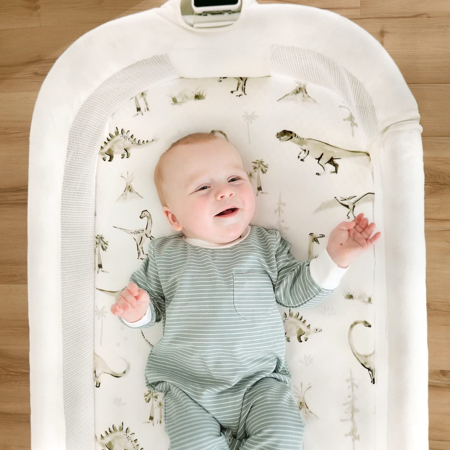 Stretch Ultra Soft Fitted Bassinet Sheet Set 2 Pack, Universal Fit for Bassinets Baby Cradle Moses Basket Oval Rectangle Mattress Safe and Snug, Dinosaur