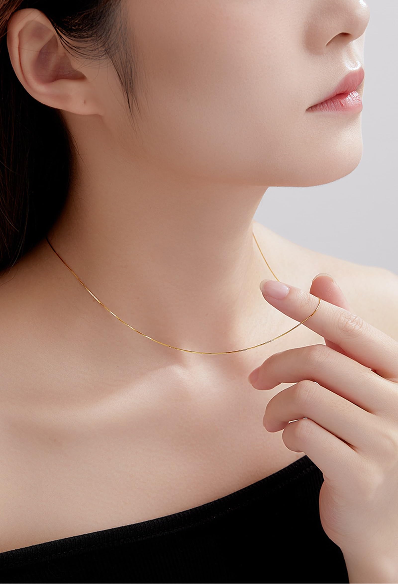 Collares de oro para mujer, cadena de serpiente de oro amarillo simple, cadena amarilla de 14 quilates para ella