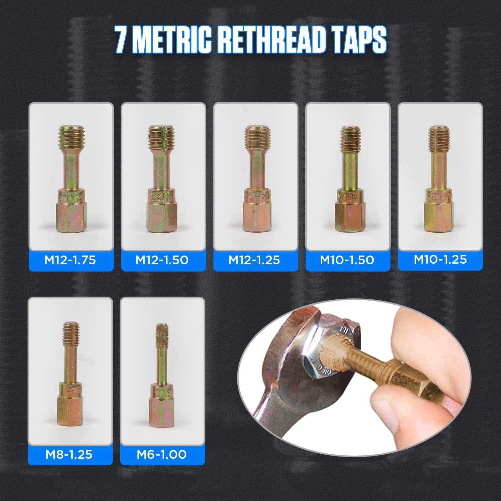 MRCARTOOL Restaurador de Roscas Métricas Kit de Reparación de Roscas Métricas Universal Juego de Herramientas para Reparar con Matrices, Machos y Limas de Roscar