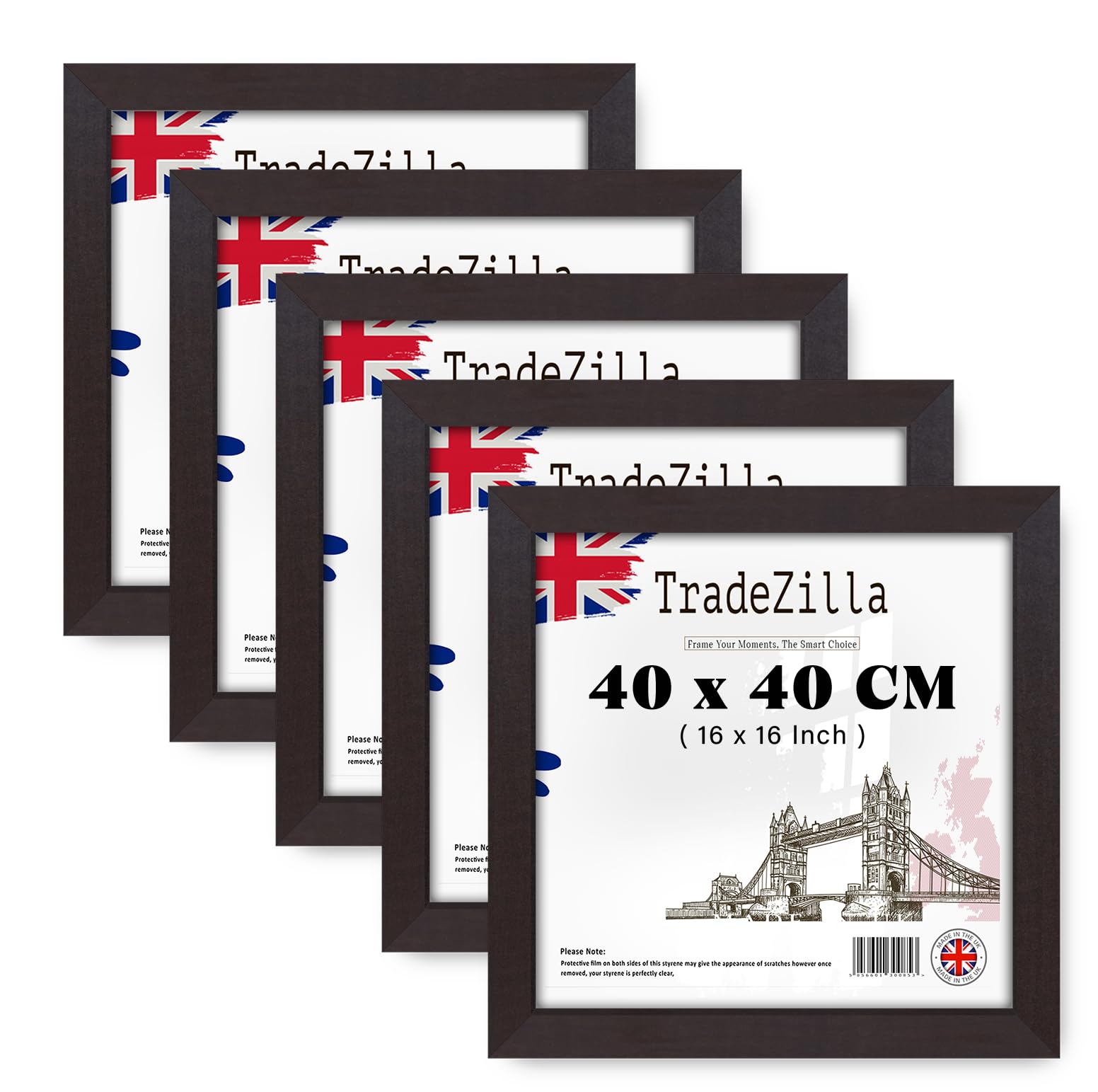 TradeZilla pack of 5 MDF Picture Frame (40 x 40 CM) Ideal for Wall Décor, Artwork & Certificate Display, Premium MDF Wood, Hanging Hooks for Easy Installation [ Mahogany ]