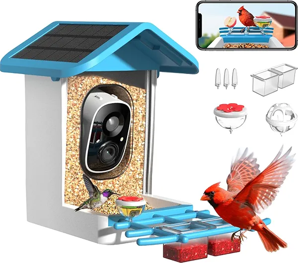 Smart Bird Feeder with Camera,2K HD Video, AI Identify Birds Species Solar Powered,Auto Capture Videos & Notify of Birds Arrival,Bird House for Birdwatching,Gift for Parents,BirdLovers