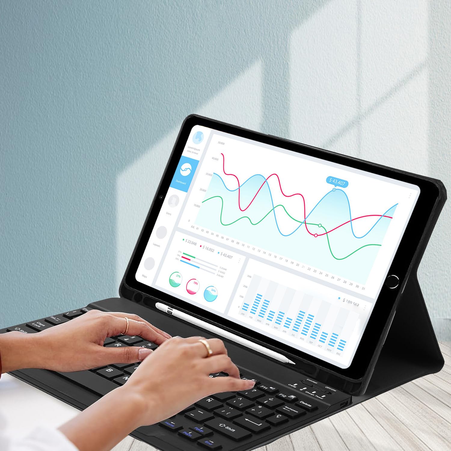 Funda con Teclado iPad 9a generación, Funda Teclado para iPad 10.2 Pulgadas(iPad 9th/ 8th/ 7th), Desmontable Teclado Español Ñ para iPad 9ª Gen / 8ª Gen / 7ª Gen/iPad Air 3/ iPad Pro 10.5, Negro