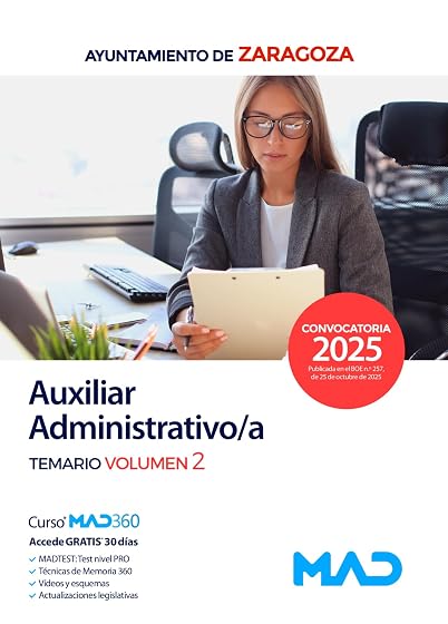 Auxiliar Administrativo/a del Ayuntamiento de Zaragoza. Temario Volum