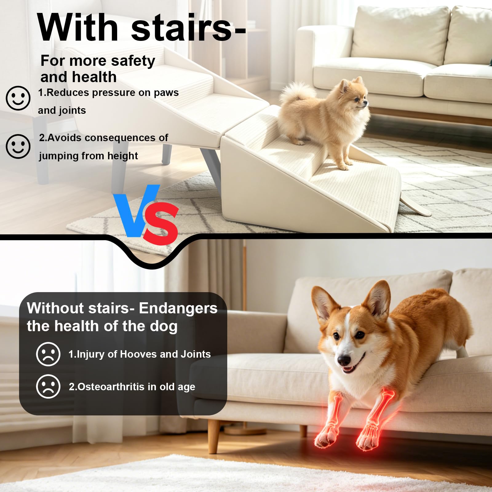 Scala per Cani Pieghevole, 2 in 1 Multifunzionali Rampa per Cani e Poggiapiedi, Antiscivolo Scale e Gradini per Animali per Letto e Divano, Adatto per Cuccioli, Cani Anziani e Feriti