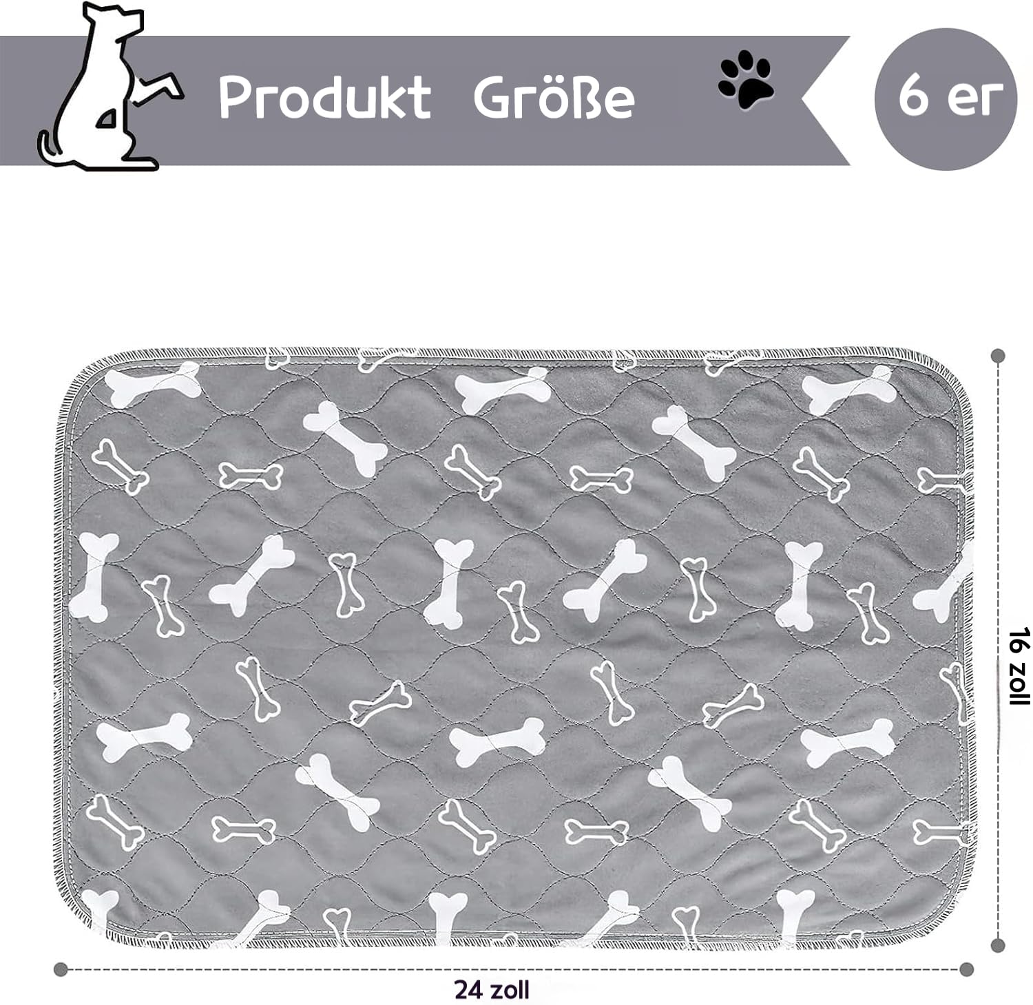 6er Welpenunterlage Waschbar Puppy Training Pads, 40 x 60cm Trainingsunterlagen,auslaufsicher und rutschfest Hundeurinpads, saugfähige Unterlage für Welpen, Alte Hunde oder inkontinente Hunde