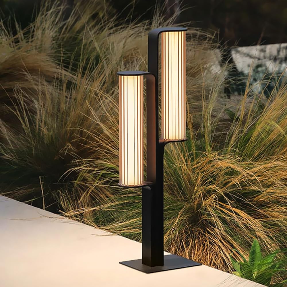 HELCEKOU Modern Pathway Light 30.7 Inch Landscape Path with Warm Black Stainless Steel Bollard IP65 Waterproof Lantern Acrylic Shade for Yard Walkway Lawn Driveway