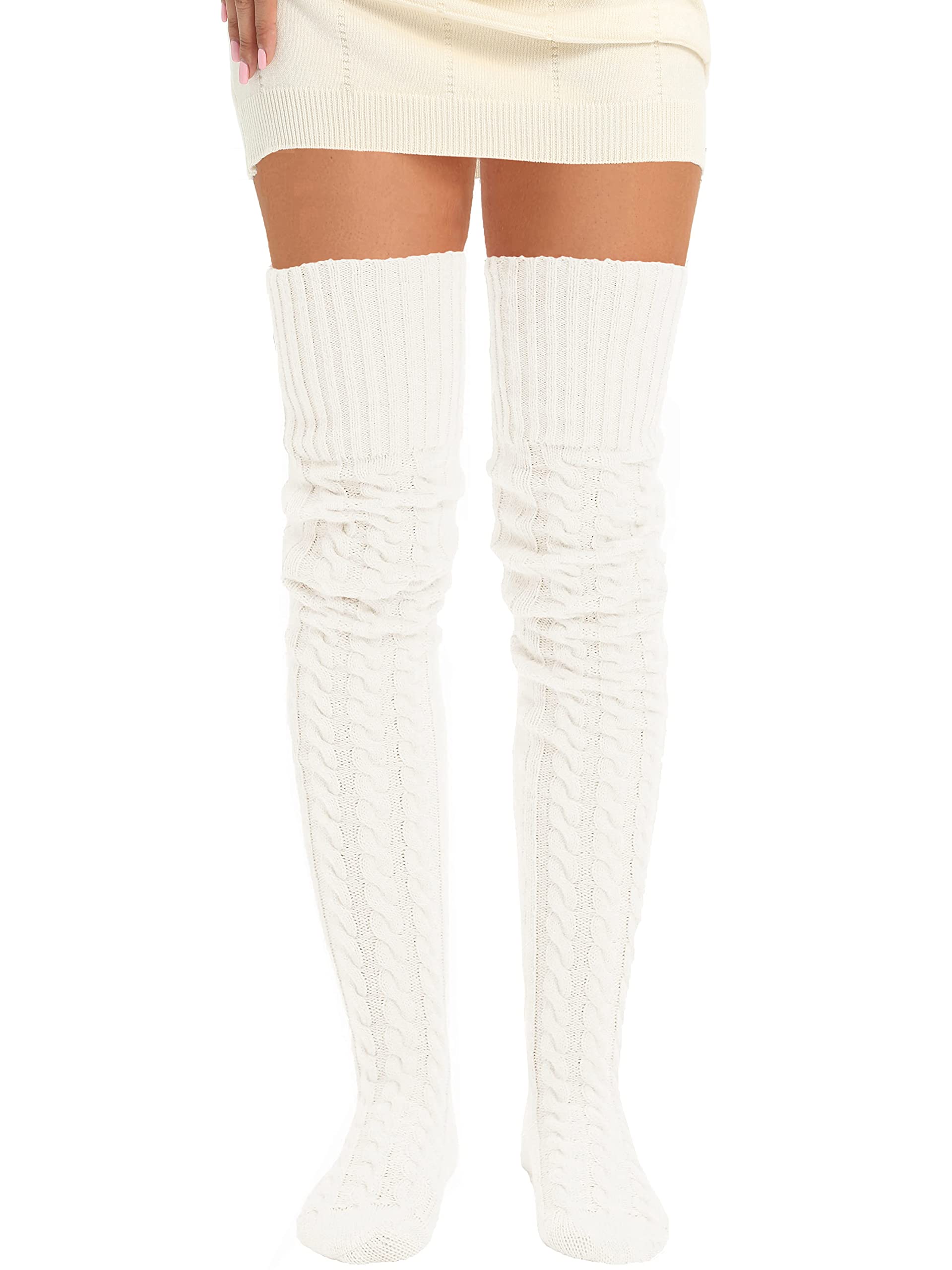 HYTENSUN Womens Thigh High Knitted Winter Boot Socks Vintage Extra Long Leg Warmer Over Knee High Stockings