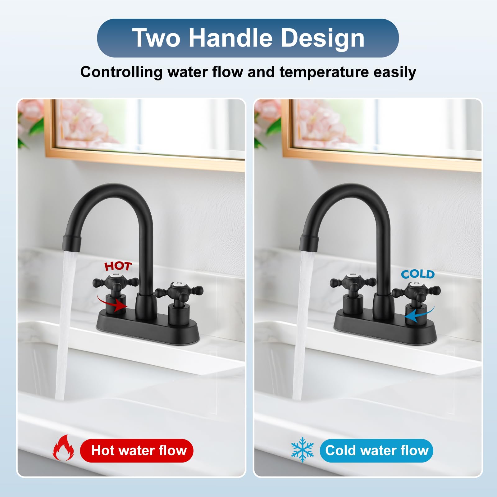 4 Inch Centerset Bathroom Faucets Double Cross Handle Bathroom Sink Faucet Deck Mounted Vintage RV Farmhouse Vanity Basin — view 4