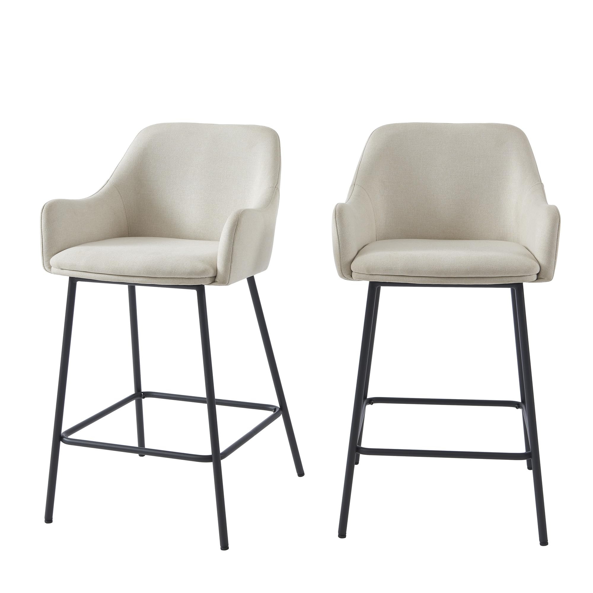 Tabourets de bar NILS lot de 2 chaises hautes tissu beige et pieds métal noir