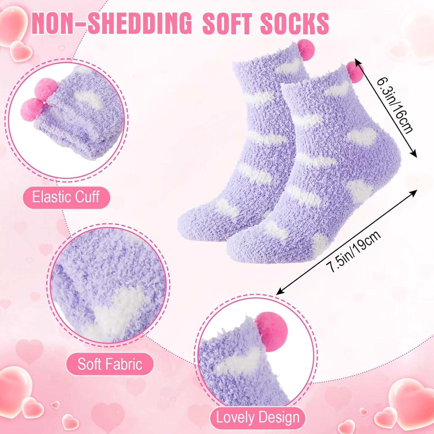 Geyoga 6 Pair Valentines Day Cupcake Fuzzy Socks for Women Cute Cozy Fluffy Winter Warm Slipper Socks - Image 4
