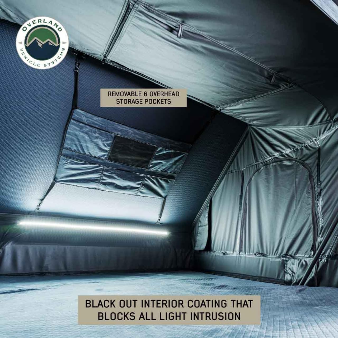 Overland Vehicle Systems XD Everest Cantilever Aluminum Hard Sheel Roof Top Tent with Black Out Kit - Grey Body & Black Rainfly