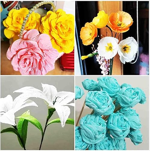 Miniatura 4 de KYMY Papel crepé, rollos de papel crepé, kits de bricolaje de flores con cables de hierro y cinta, serpentina de papel crepé para cumpleaños, bodas,