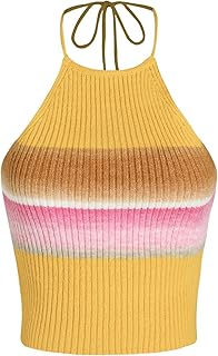 CIDER Miami Sunset Vacation Colorful Knit Halter Crop Cami Top