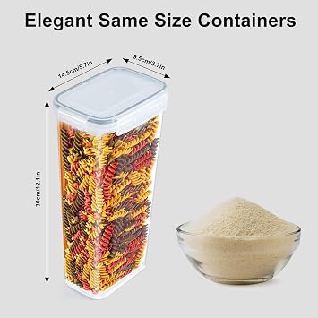 Cereal Storage Container Sets Airtight Dry Food Dispenser Containers Stackable Kitchen Storage Boxes Plastic Pantry Organization with Lock Lids Leakproof for Flour Sugar Pasta (4pcs, 2.8L)