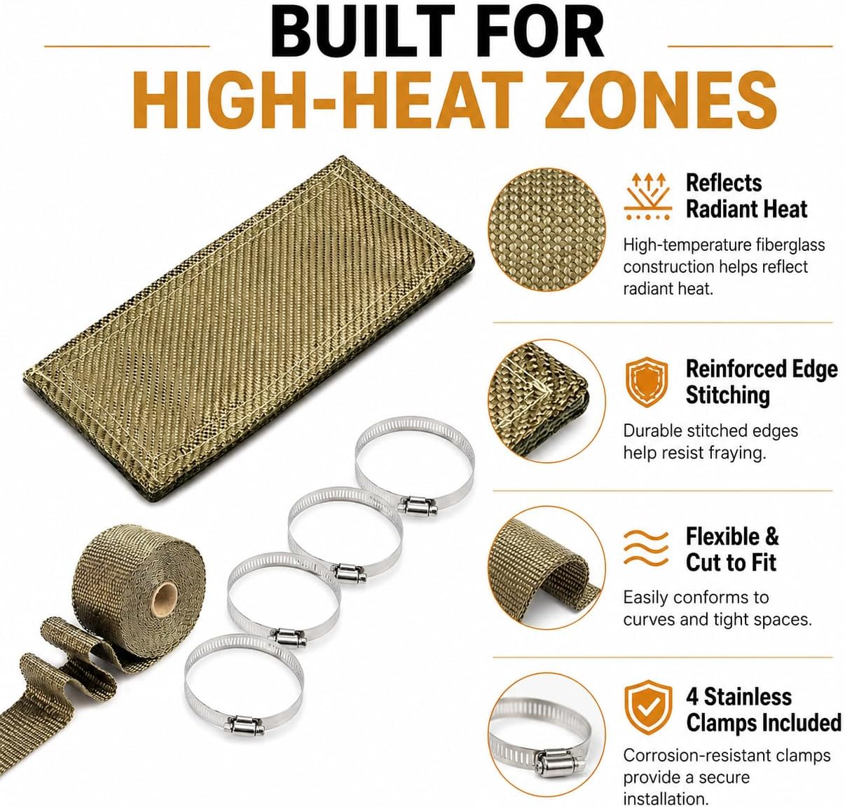 4" x 8" Titanium Heat Shield for Exhaust, Two-Layer Construction, Heat Resistance up to 1350°F, Ideal for Protecting Pipes, Hoses, and Wiring