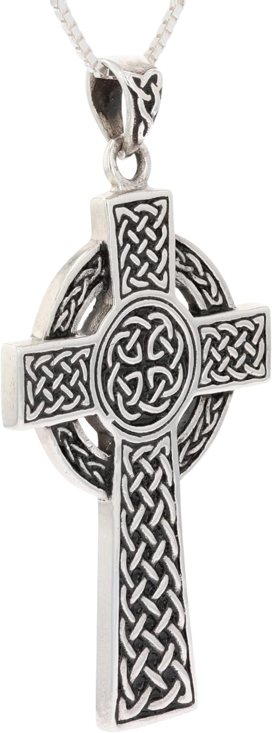 Jewelry Trends Large Celtic Circle of Life Cross Sterling Silver Pendant Necklace 18" - Image 2