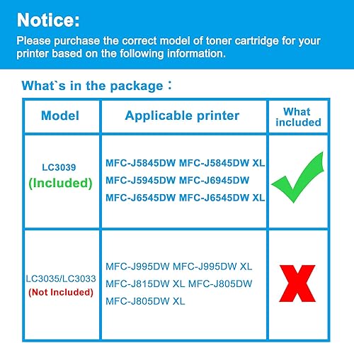 Miniatura 2 de LCL Cartucho de tinta compatible con pigmento de repuesto para Brother LC3039 XXL LC3039XXL LC3039BK LC3039C LC3039M LC3039Y MFC-J5845DW MFC-J5945DW