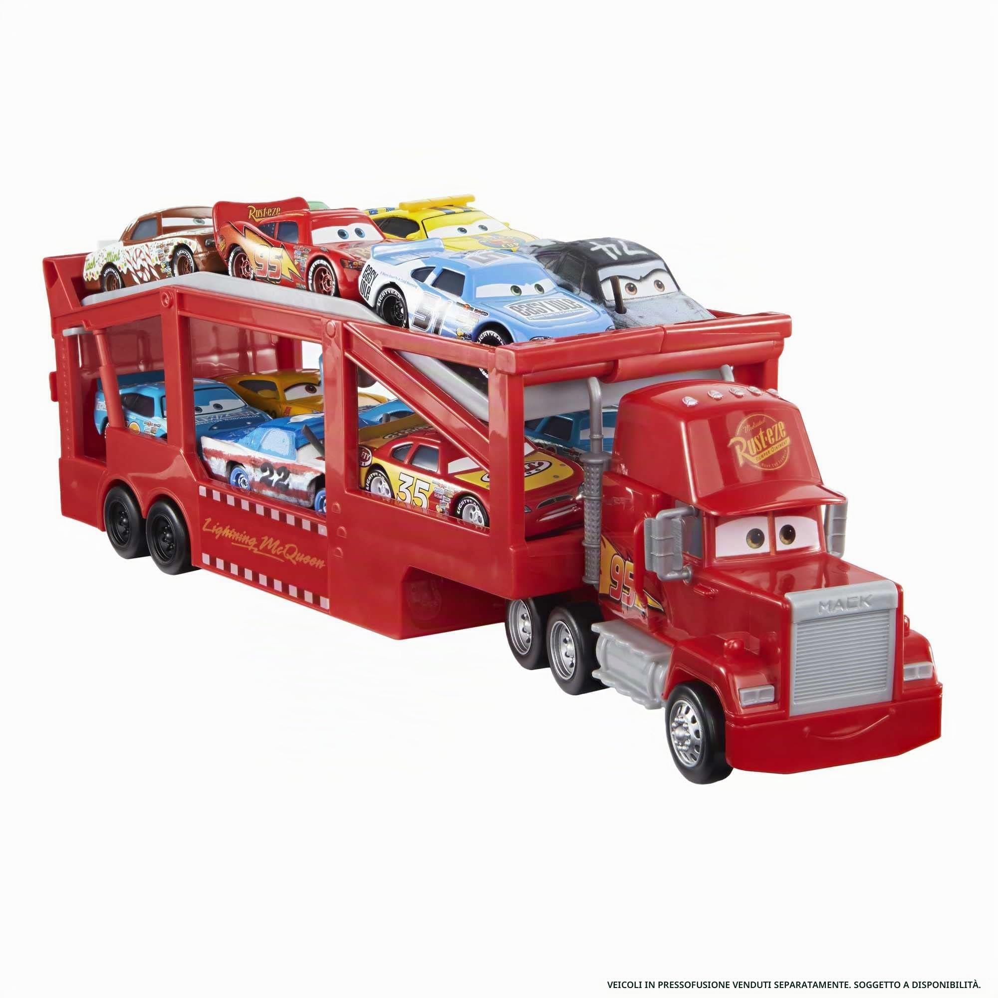 Mattel Disney Pixar Cars-Mack Trasportatore con Rampa e Trasportatore, Imballaggio Sostenibile, Giocattolo per Bambini 3+ Anni, HHJ54
