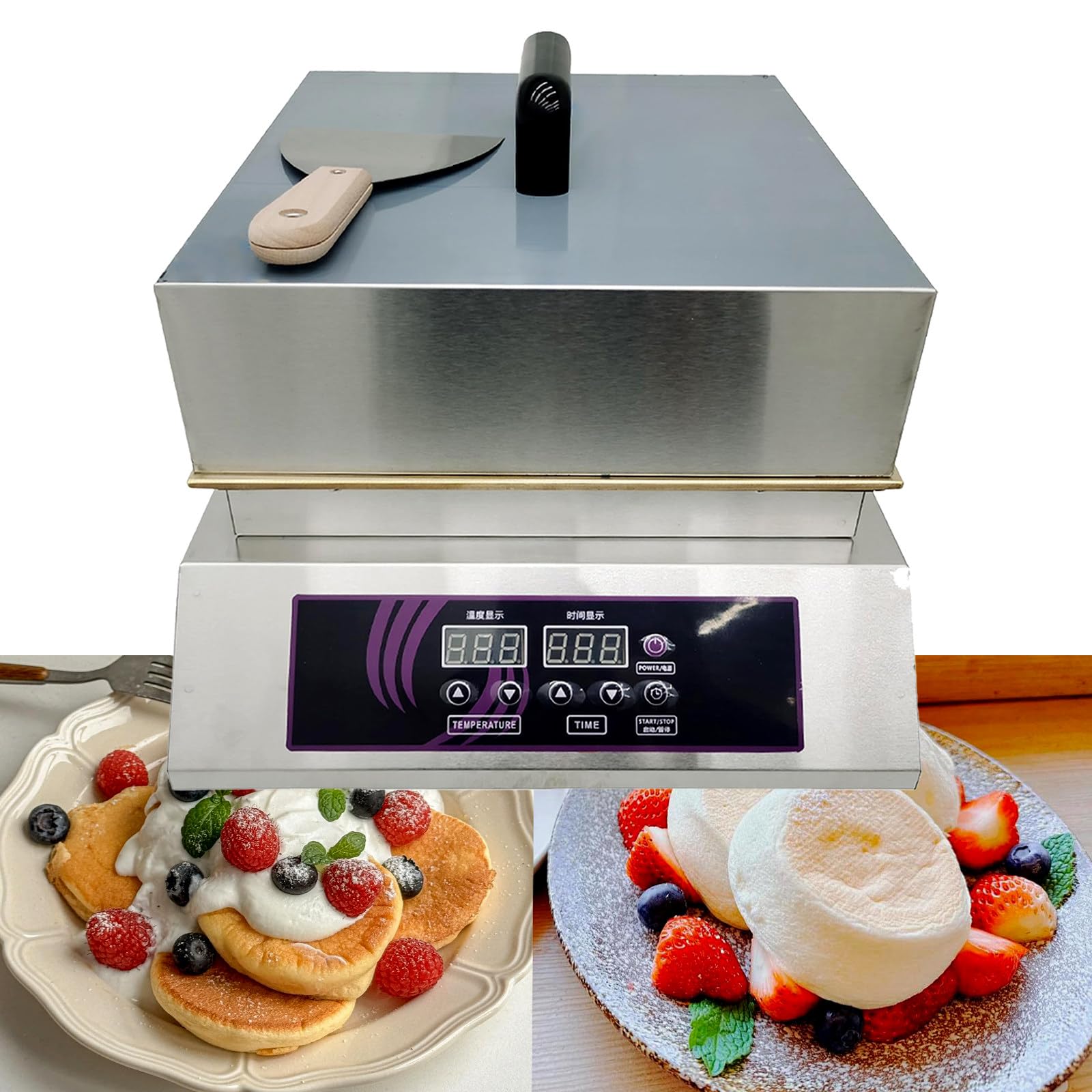 SENJINGHUA Commercial Electric Griddle Pancake Maker Souffle Maker Dorayaki Baker Muffin Making Machine with 14.7x13.5inch Copper Heating Plate for Home Kitchen Restaurant Snack Bar Singlehead