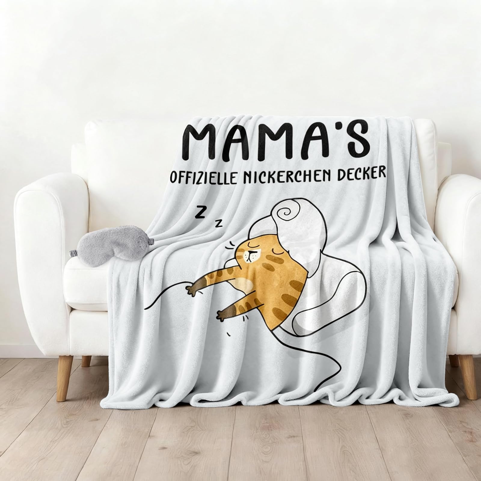 Manta para Mamá 130×150 cm con Antifaz – Franela Suave con Diseño de Gato, Regalo Día de la Madre, Cumpleaños y Navidad