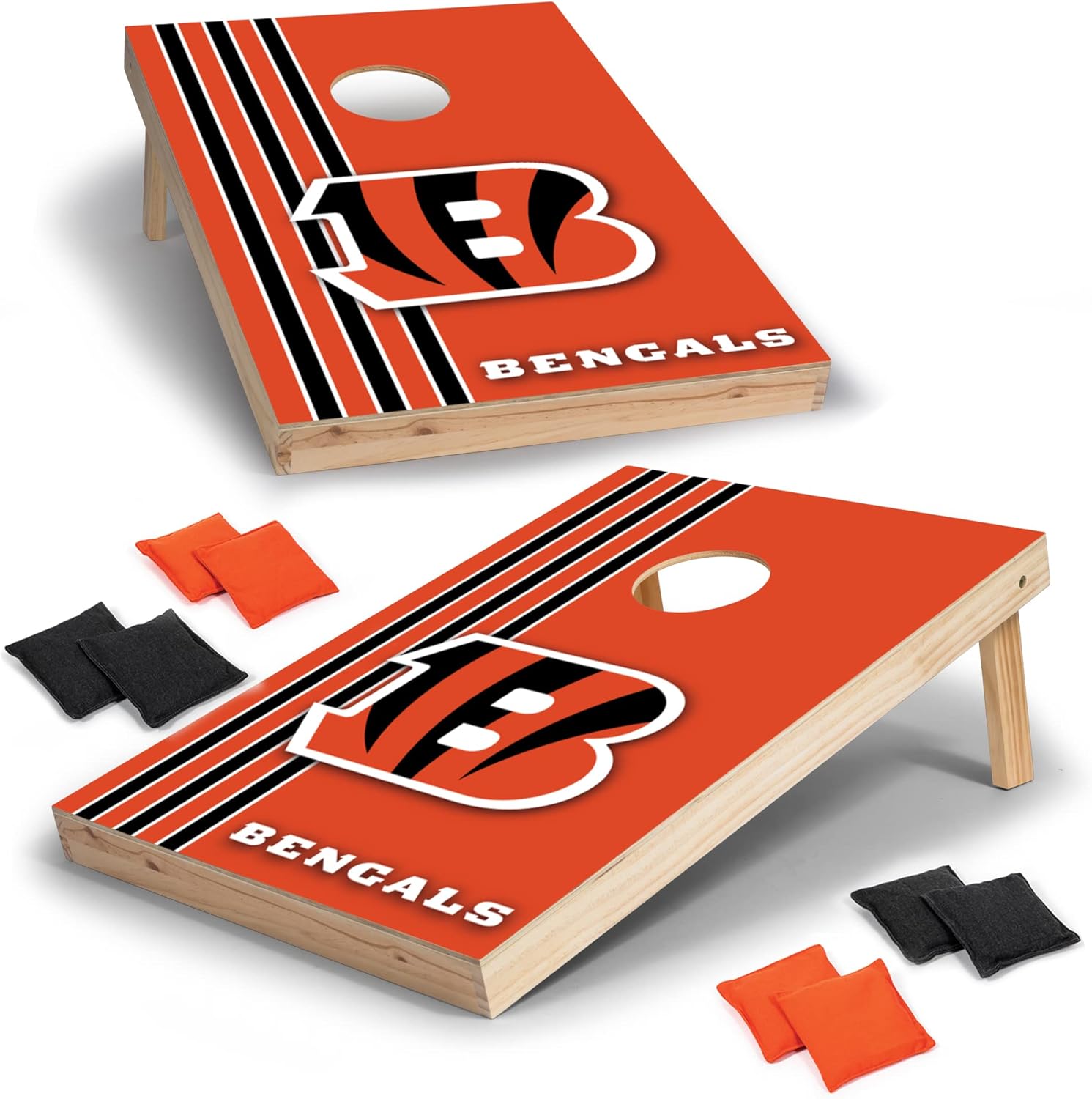 Wild Sports 2' x 3' Solid Wood Cornhole Set with Direct Print HD Team Graphics – Great Gift for Any Football Fan! Bean Bag Toss Family Outdoor Games – NFL Cincinnati Bengals