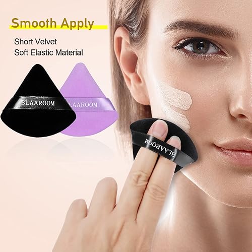 Miniatura 4 de BLAAROOM 6 piezas de maquillaje facial de terciopelo suave triangular, para polvo suelto, polvo mineral, polvo corporal, base cosmética húmeda y