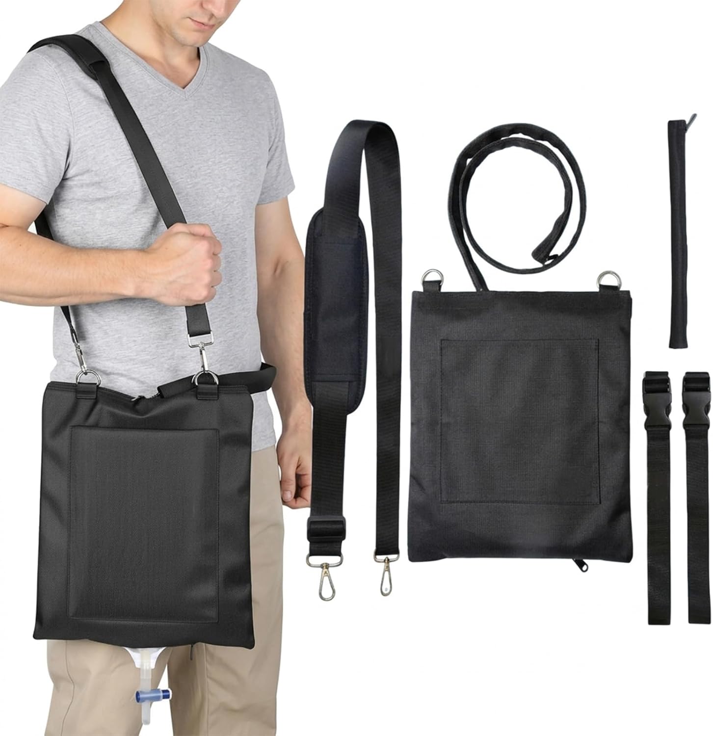 Catheter Bags Holder Privacy Cover, Urine Drainage Bag Holder with Zipper Pipe Sleeve & Adjustable Strap, Privacy Cover for Urostomy & Foley Catheter User for Outoor Activities, Wheelchair, Walker