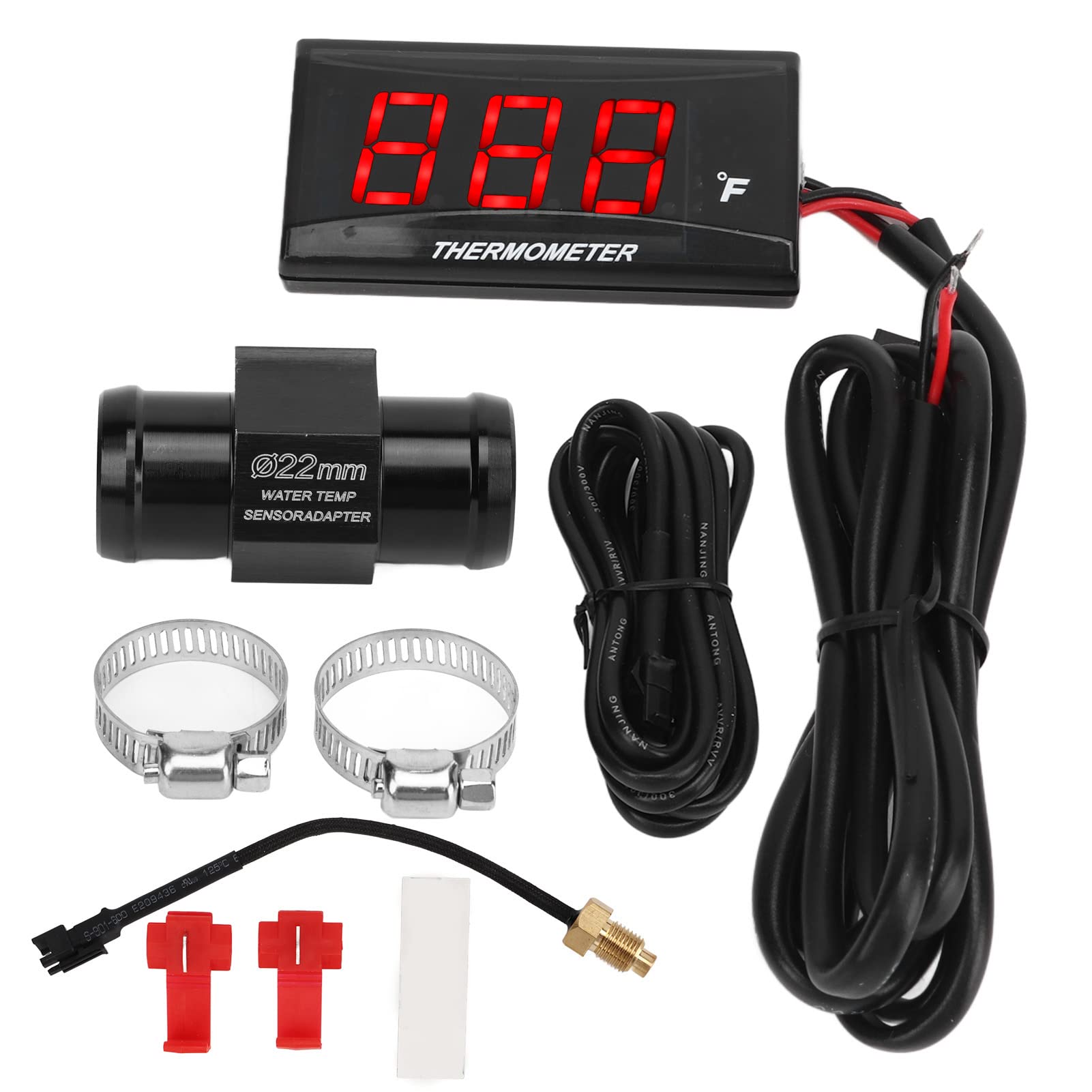 Wakects Wassertemperaturmesser Digitales Thermometer LCD -Anzeige 12 V Universal Motorrad Wassertemperaturmesser mit Hintergrundbeleuchtung für Motorräder (Rot)